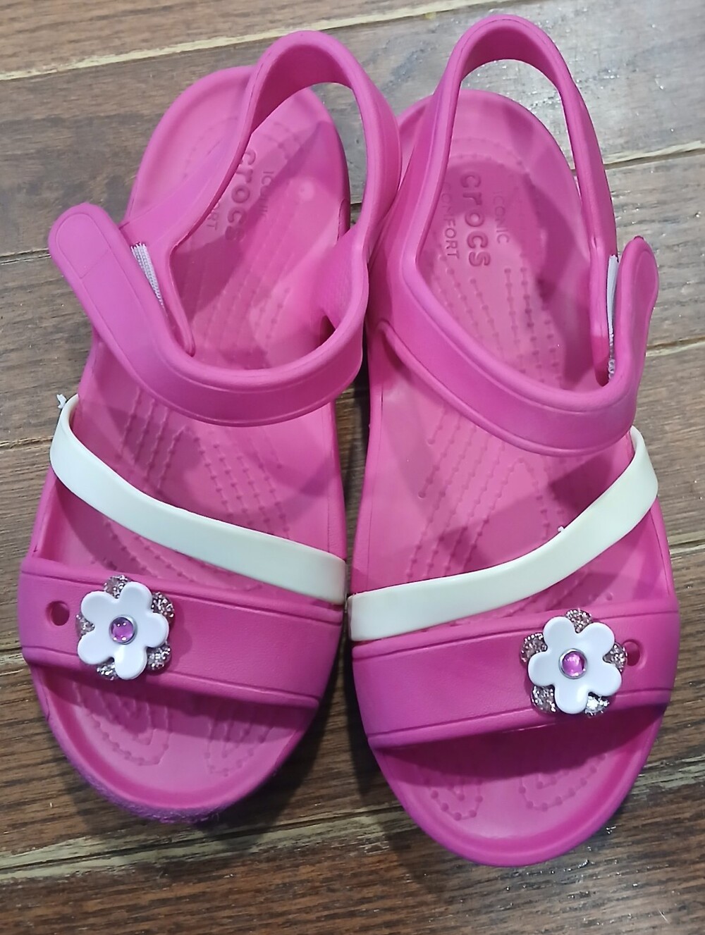 Crocs Kids' Pink Floral Slingback Sandals Sz 13 Girls Beach Vacation Outdoor